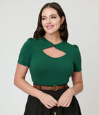Green Cutout Cotton Top - Unique Vintage - Womens, TOPS, SHIRTS