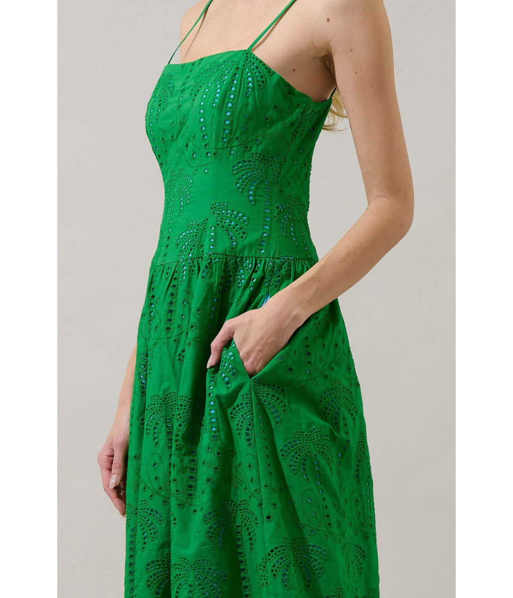 Green Eyelet Midi Dress - Unique Vintage - Womens, DRESSES, MIDI