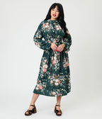 Green Floral Midi Dress - Unique Vintage - Womens, DRESSES, MAXI