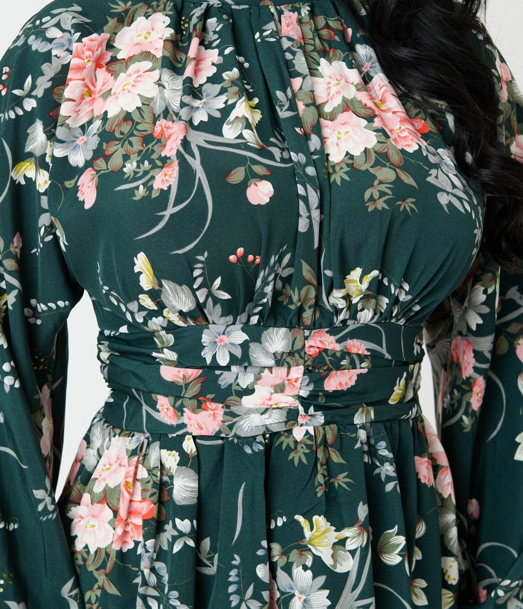 Green Floral Midi Dress - Unique Vintage - Womens, DRESSES, MAXI