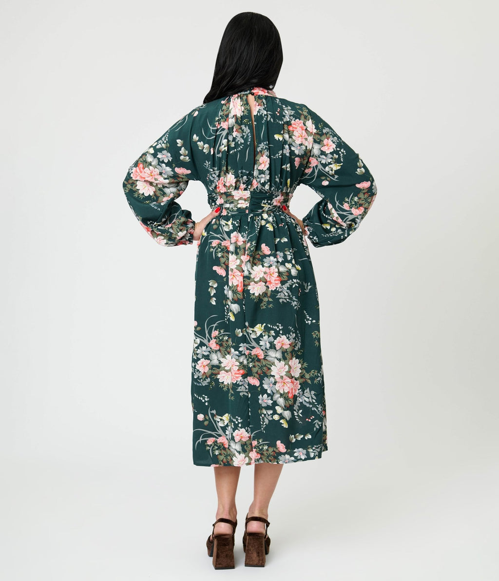 Green Floral Midi Dress - Unique Vintage - Womens, DRESSES, MAXI