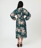 Green Floral Midi Dress - Unique Vintage - Womens, DRESSES, MAXI