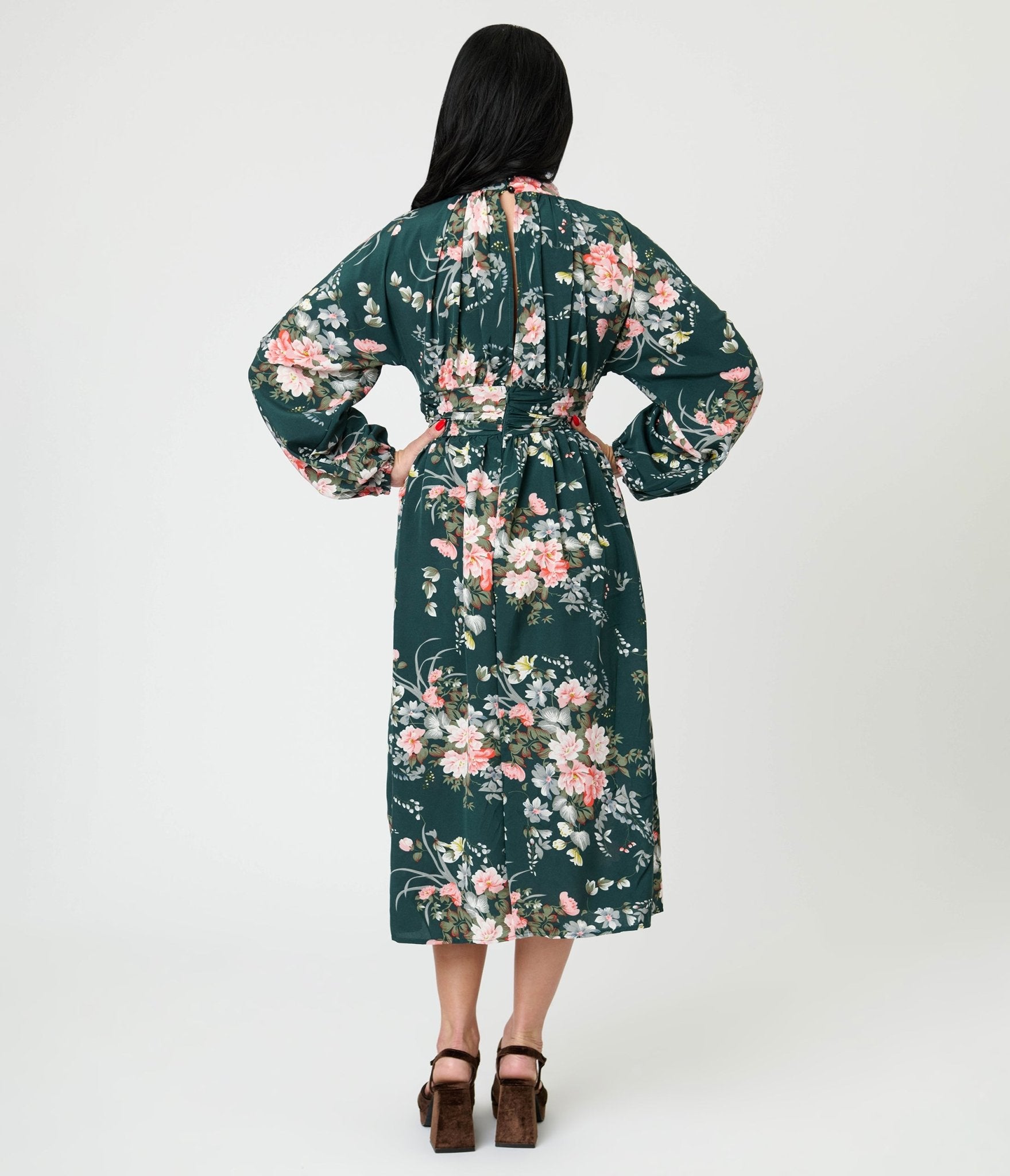 Green Floral Midi Dress - Unique Vintage - Womens, DRESSES, MAXI