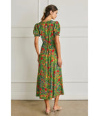 Green Floral Print Puff Sleeve Midi Dress - Unique Vintage - Womens, DRESSES, MIDI