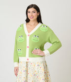 Green Friendly Frog Cardigan - Unique Vintage - Womens, TOPS, SWEATERS