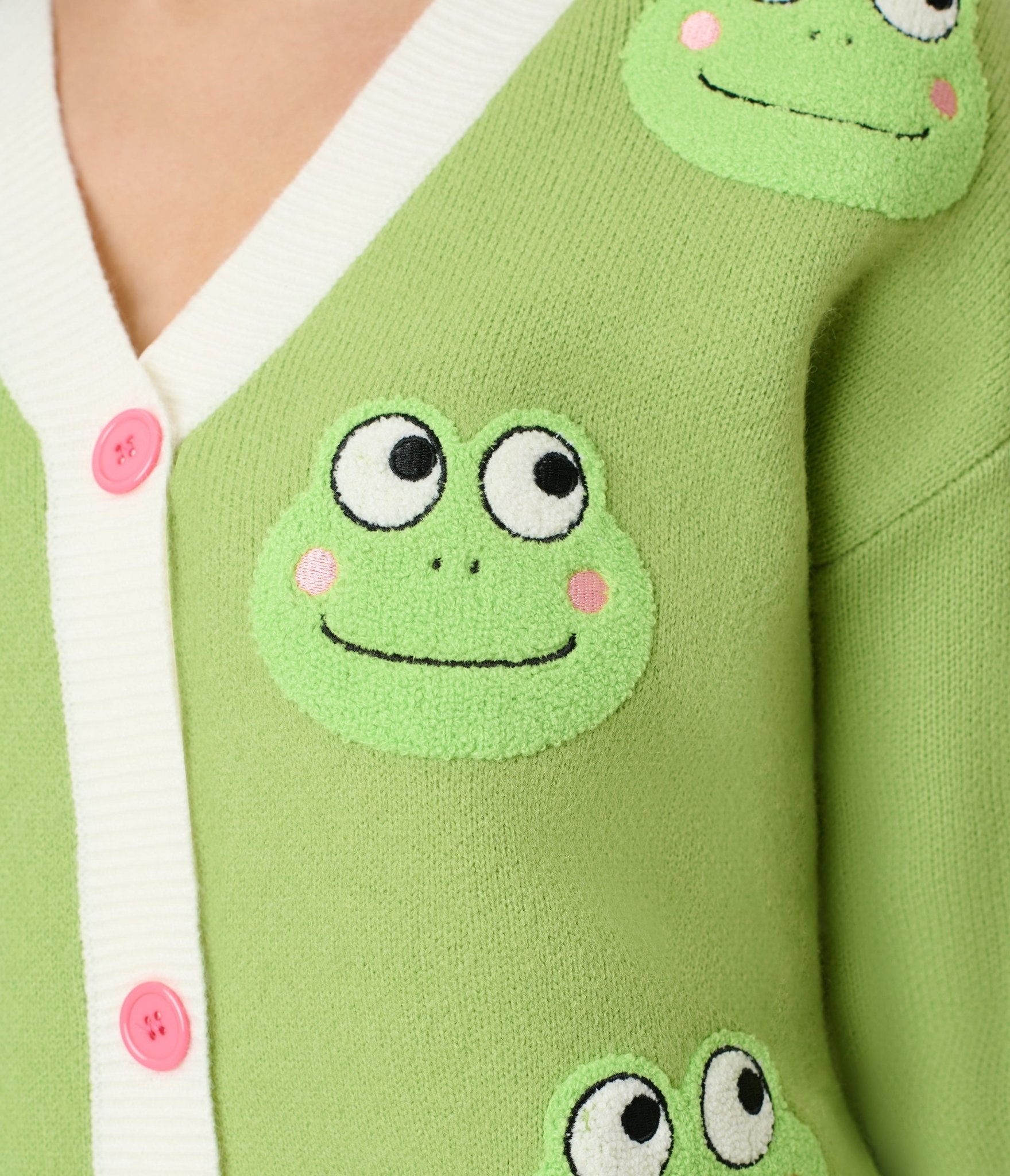 Green Friendly Frog Cardigan - Unique Vintage - Womens, TOPS, SWEATERS