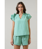 Green Gingham Ruffle Tamara Top - Unique Vintage - Womens, TOPS, SHIRTS