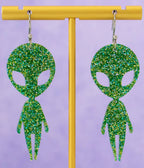 Green Glitter Alien Earrings - Unique Vintage - Womens, ACCESSORIES, JEWELRY
