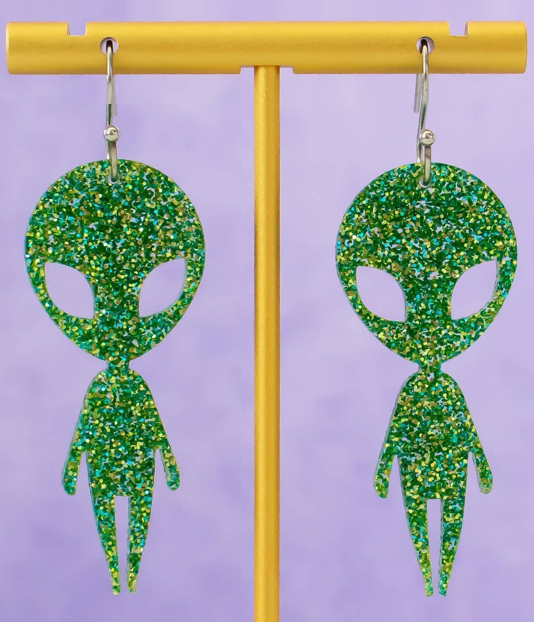 Green Glitter Alien Earrings - Unique Vintage - Womens, ACCESSORIES, JEWELRY