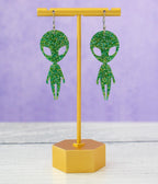 Green Glitter Alien Earrings - Unique Vintage - Womens, ACCESSORIES, JEWELRY