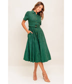 Green Jacquard Cotton Midi Dress - Unique Vintage - Womens, DRESSES, MIDI