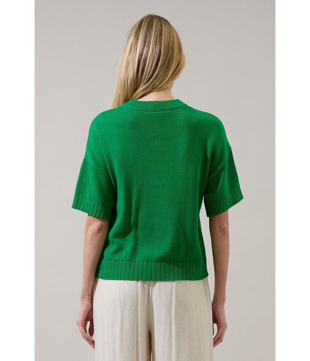 Green Ladybug Drop Shoulder Sweater - Unique Vintage - Womens, TOPS, SWEATERS