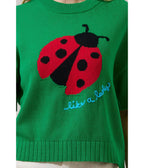 Green Ladybug Drop Shoulder Sweater - Unique Vintage - Womens, TOPS, SWEATERS