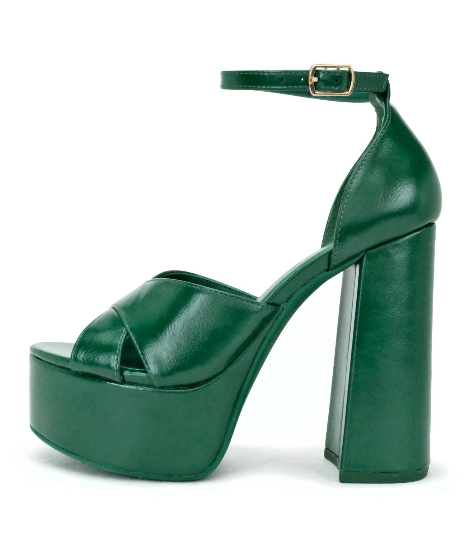 Green Leatherette Platform Sandals - Unique Vintage - Womens, SHOES, HEELS