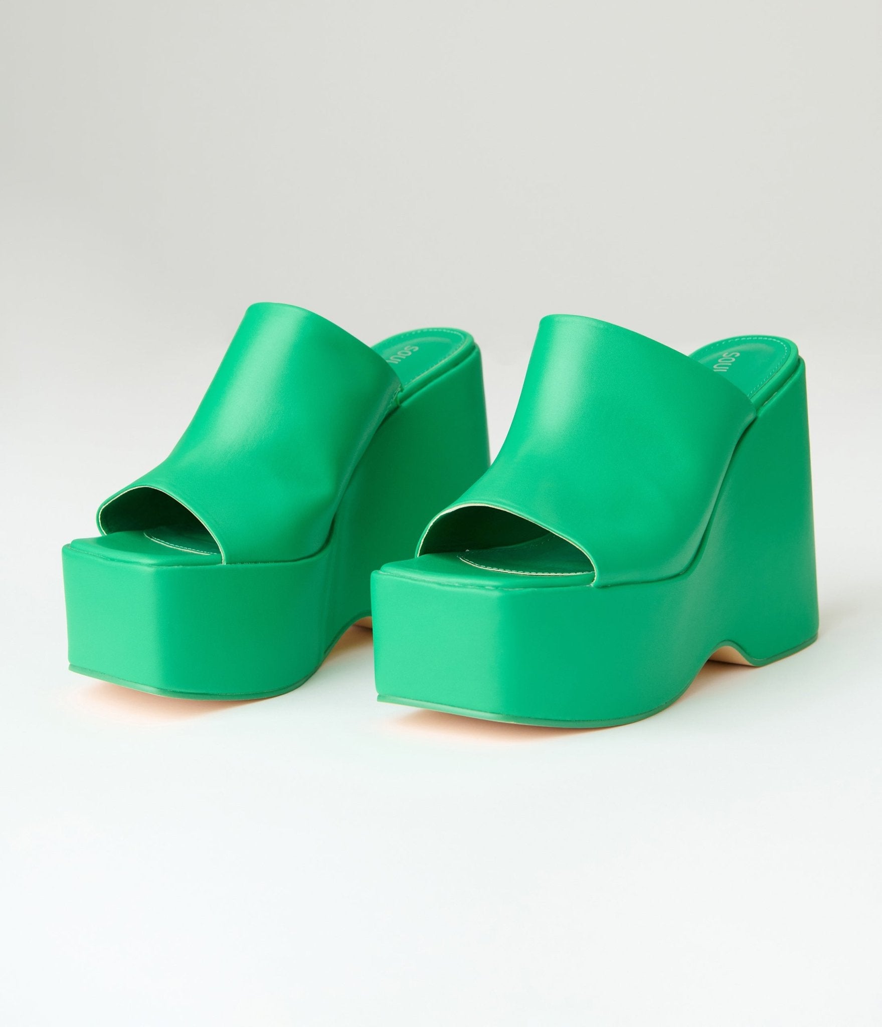 Green Leatherette Wedge Platforms - Unique Vintage - Womens, SHOES, HEELS