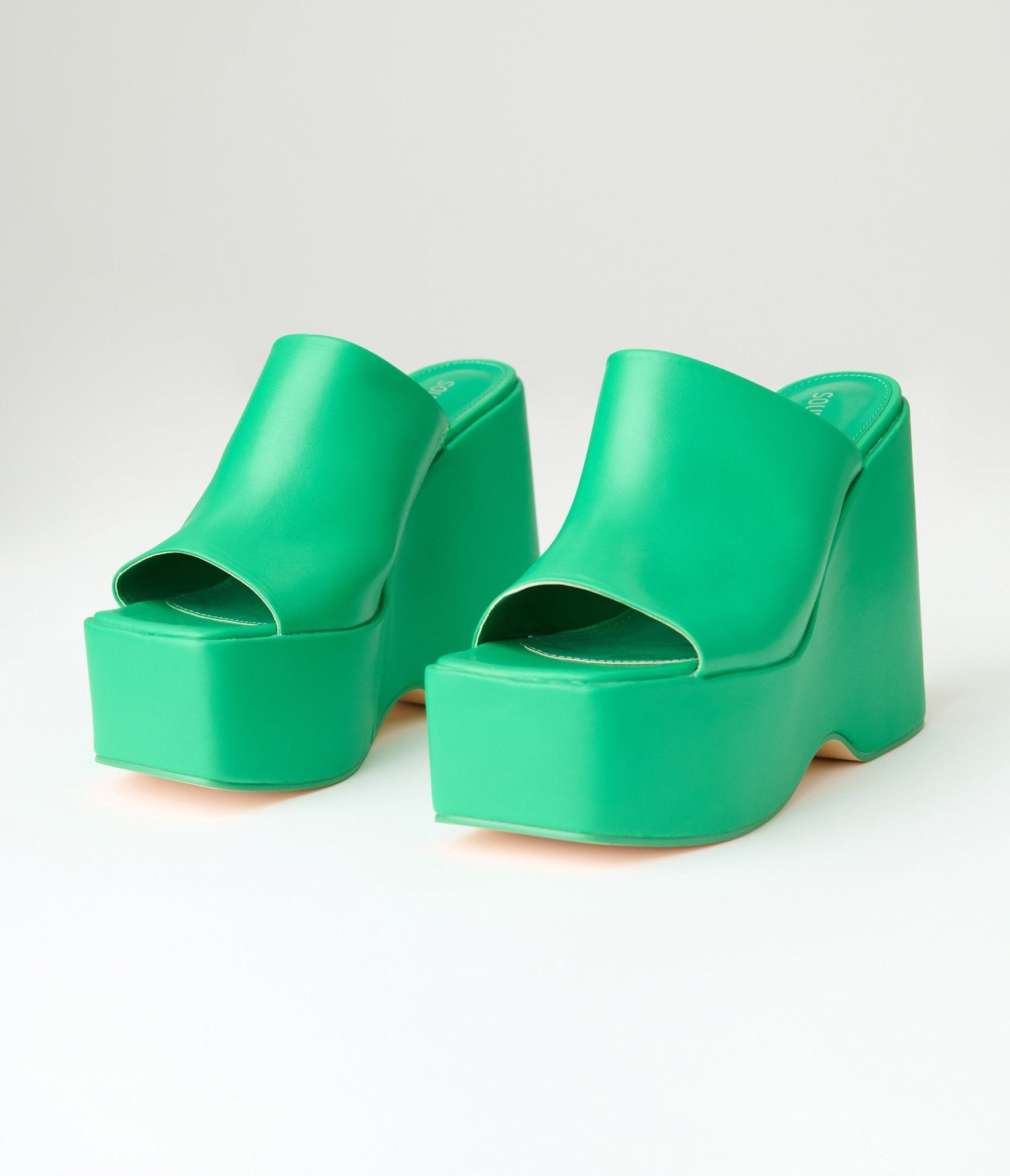 Green Leatherette Wedge Platforms - Unique Vintage - Womens, SHOES, HEELS