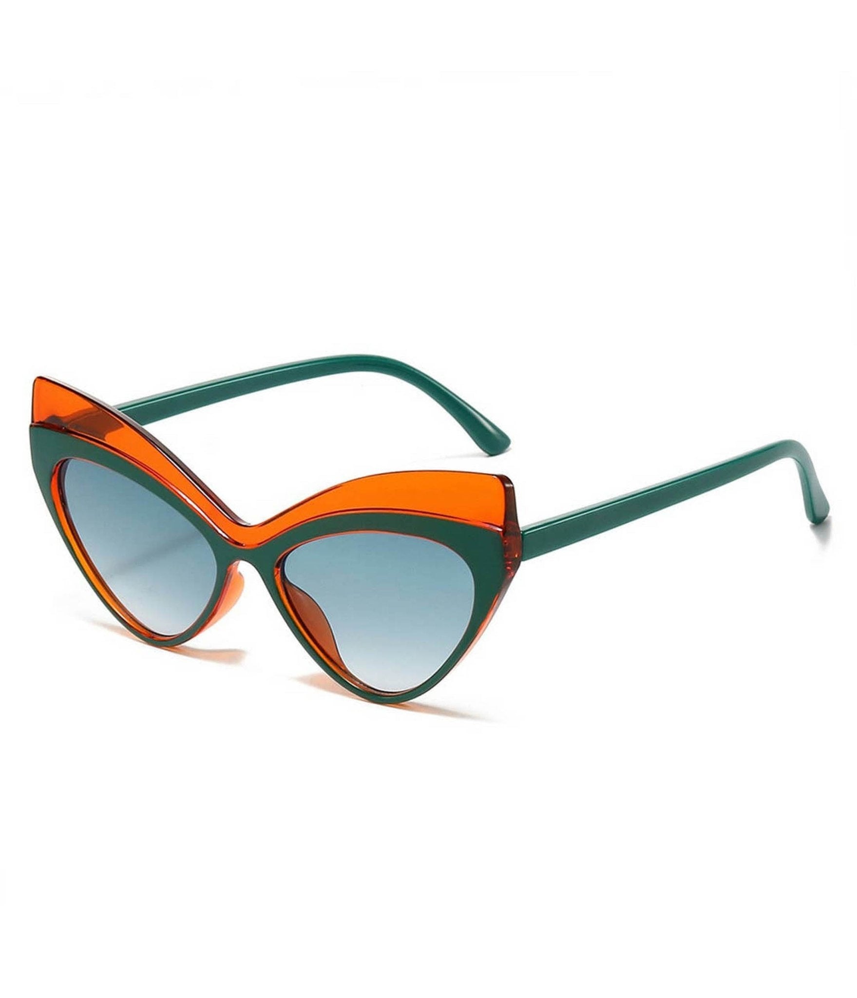 Green & Orange Dramatic Cat Eye Sunglasses - Unique Vintage - Womens, ACCESSORIES, SUNGLASSES