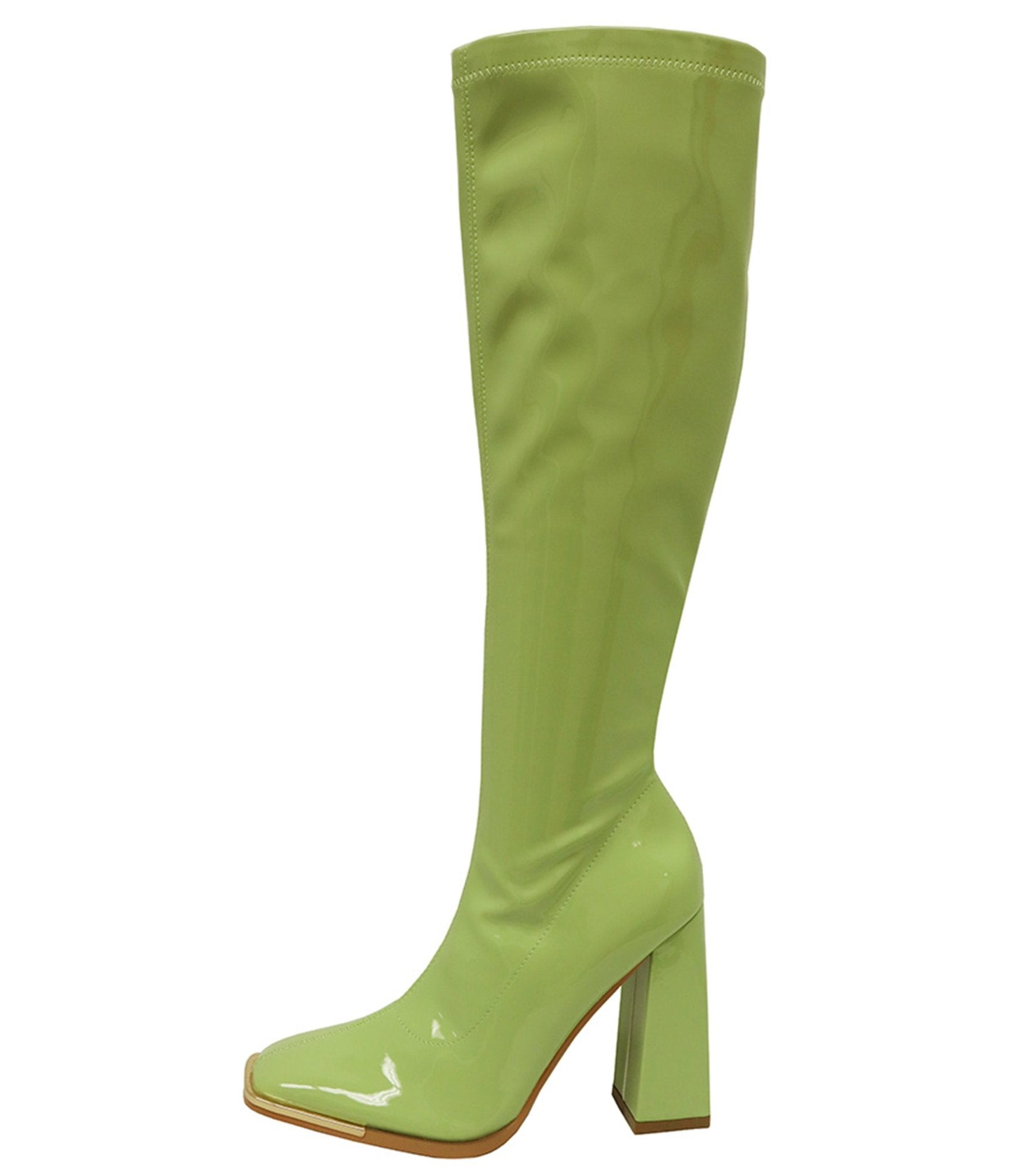 Green Patent Gogo Boots - Unique Vintage - Womens, SHOES, BOOTS