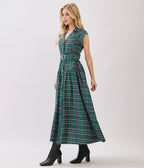Green Plaid Button Down Midi Dress - Unique Vintage - Womens, DRESSES, MIDI