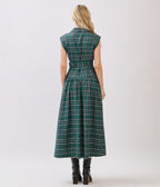 Green Plaid Button Down Midi Dress - Unique Vintage - Womens, DRESSES, MIDI