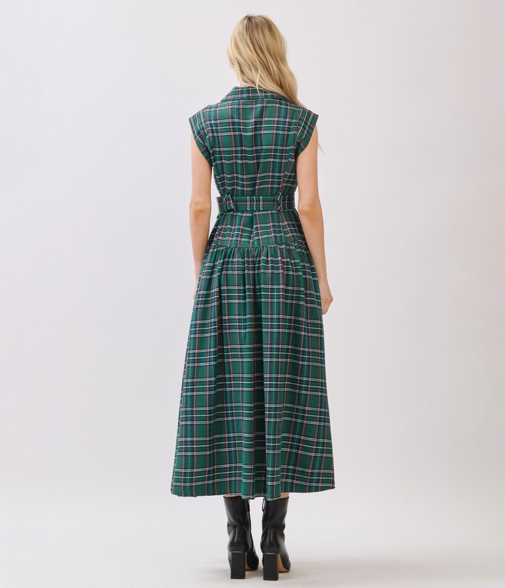 Green Plaid Button Down Midi Dress - Unique Vintage - Womens, DRESSES, MIDI