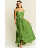 Green Pleated Tie Back Maxi Dress - Unique Vintage - Maxi Dresses