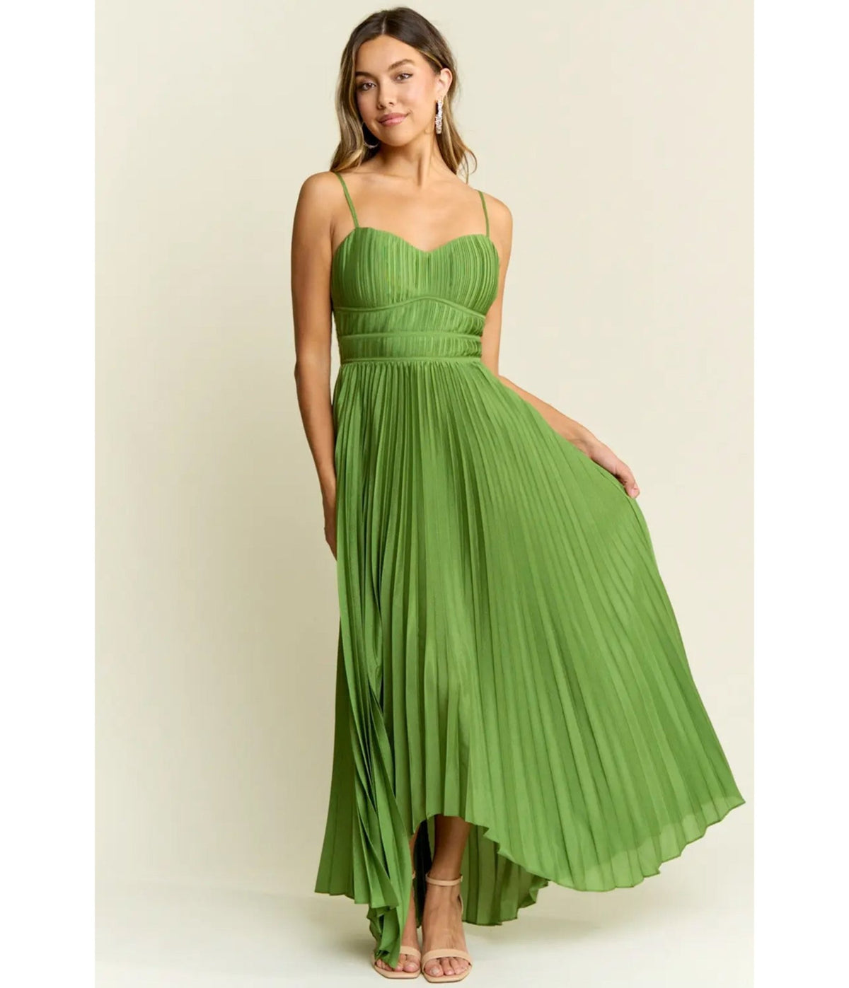Green Pleated Tie Back Maxi Dress - Unique Vintage - Maxi Dresses