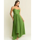 Green Pleated Tie Back Maxi Dress - Unique Vintage - Maxi Dresses