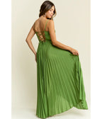 Green Pleated Tie Back Maxi Dress - Unique Vintage - Maxi Dresses