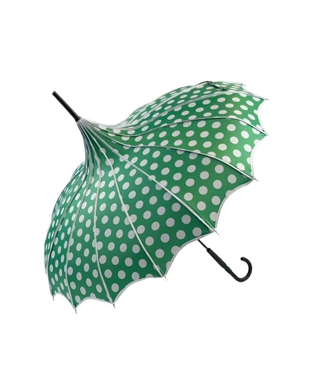 Green Polka Dot Pagoda Umbrella - Unique Vintage - Womens, ACCESSORIES, UMBRELLAS