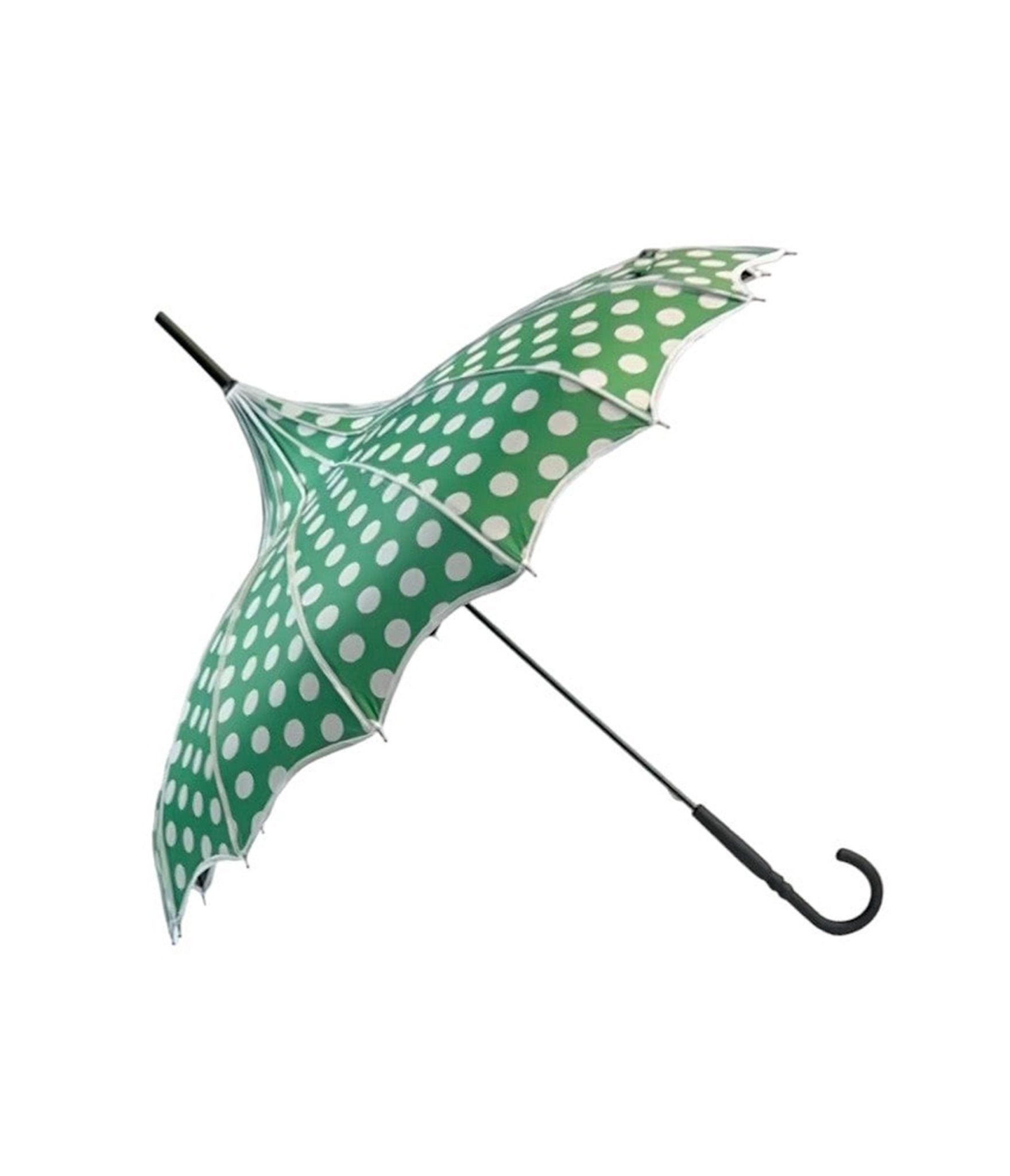 Green Polka Dot Pagoda Umbrella - Unique Vintage - Womens, ACCESSORIES, UMBRELLAS
