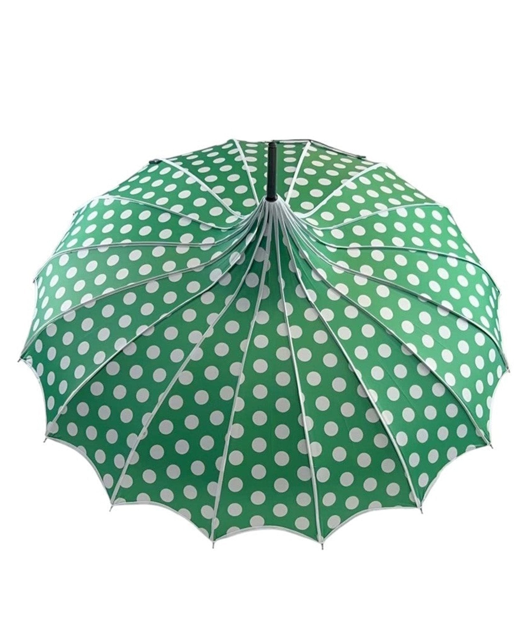 Green Polka Dot Pagoda Umbrella - Unique Vintage - Womens, ACCESSORIES, UMBRELLAS