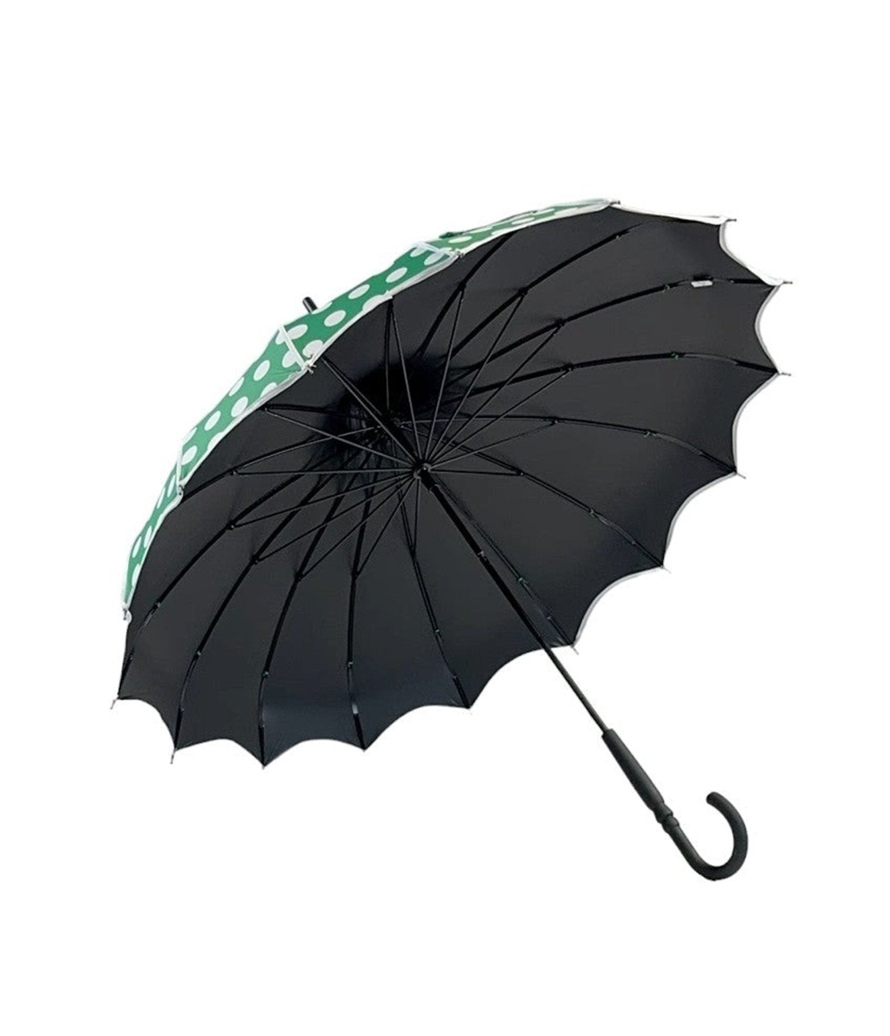 Green Polka Dot Pagoda Umbrella - Unique Vintage - Womens, ACCESSORIES, UMBRELLAS