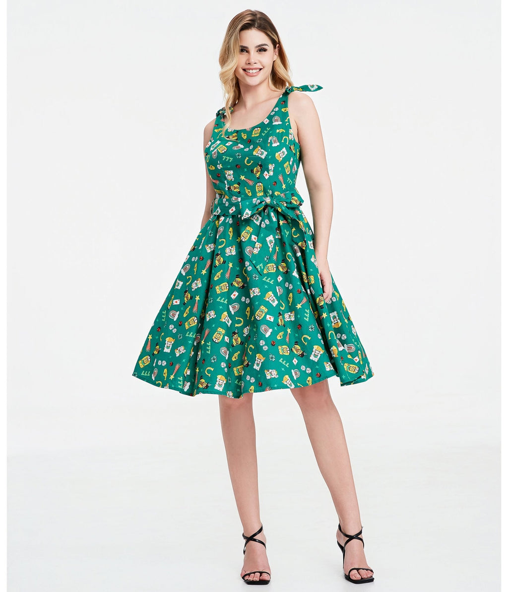 Green Purrfect Lucky Swing Dress - Unique Vintage - Womens, DRESSES, SWING