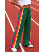 Green Rainbow Stripe Wide-Leg Sweatpants - Unique Vintage - Womens, BOTTOMS, PANTS
