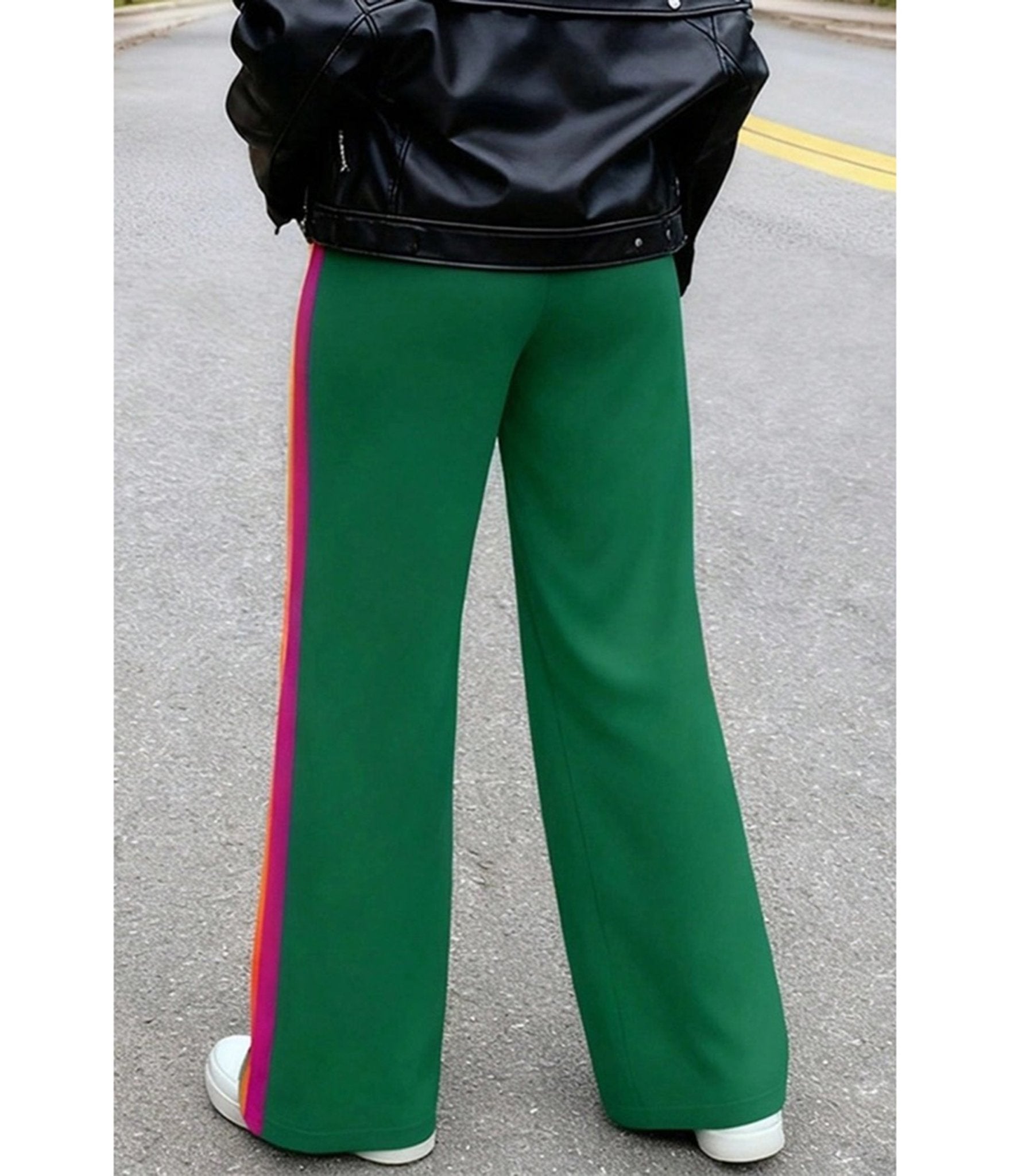 Green Rainbow Stripe Wide-Leg Sweatpants - Unique Vintage - Womens, BOTTOMS, PANTS