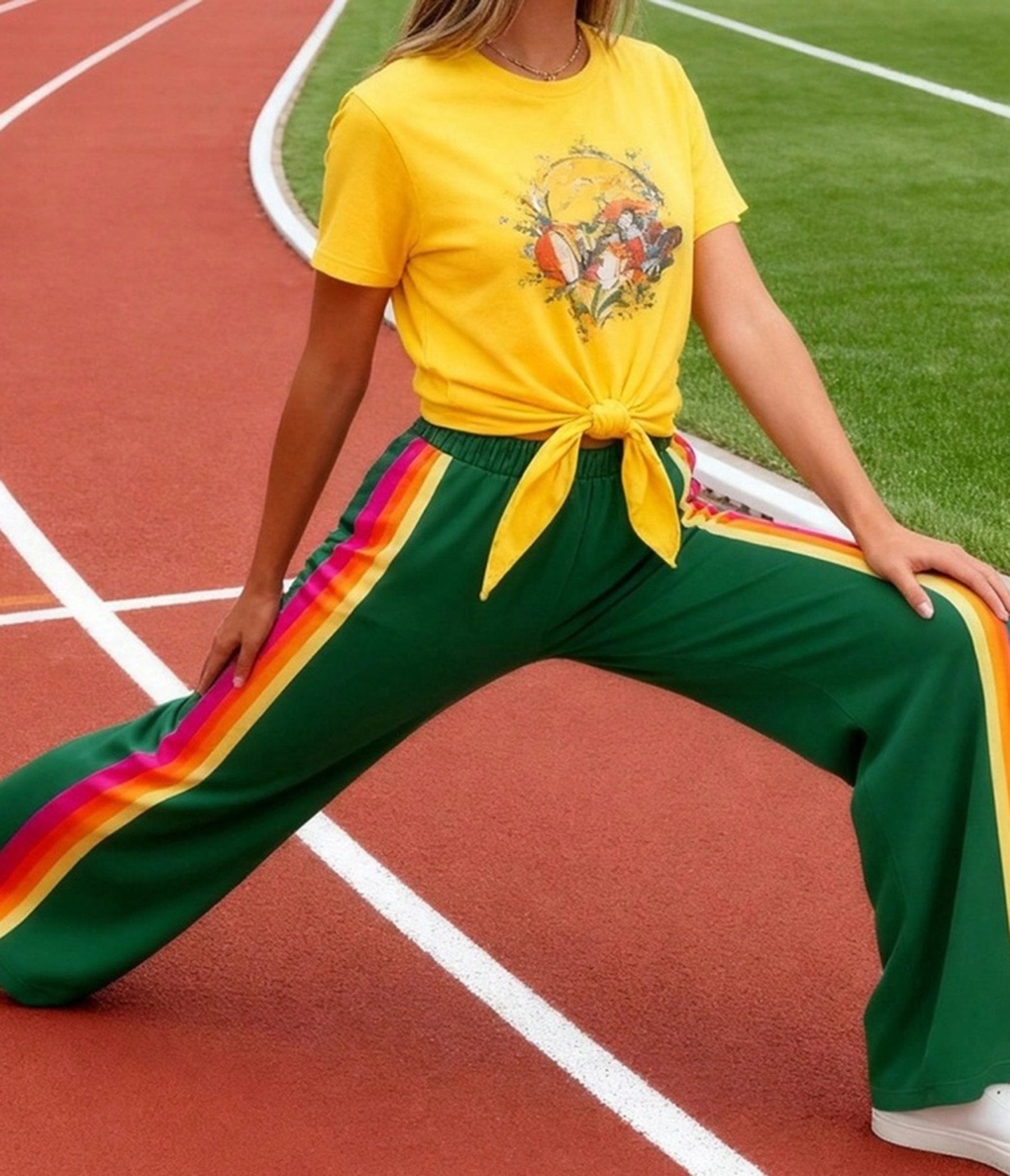 Green Rainbow Stripe Wide-Leg Sweatpants - Unique Vintage - Womens, BOTTOMS, PANTS