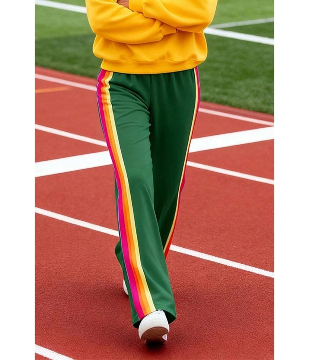 Green Rainbow Stripe Wide-Leg Sweatpants - Unique Vintage - Womens, BOTTOMS, PANTS