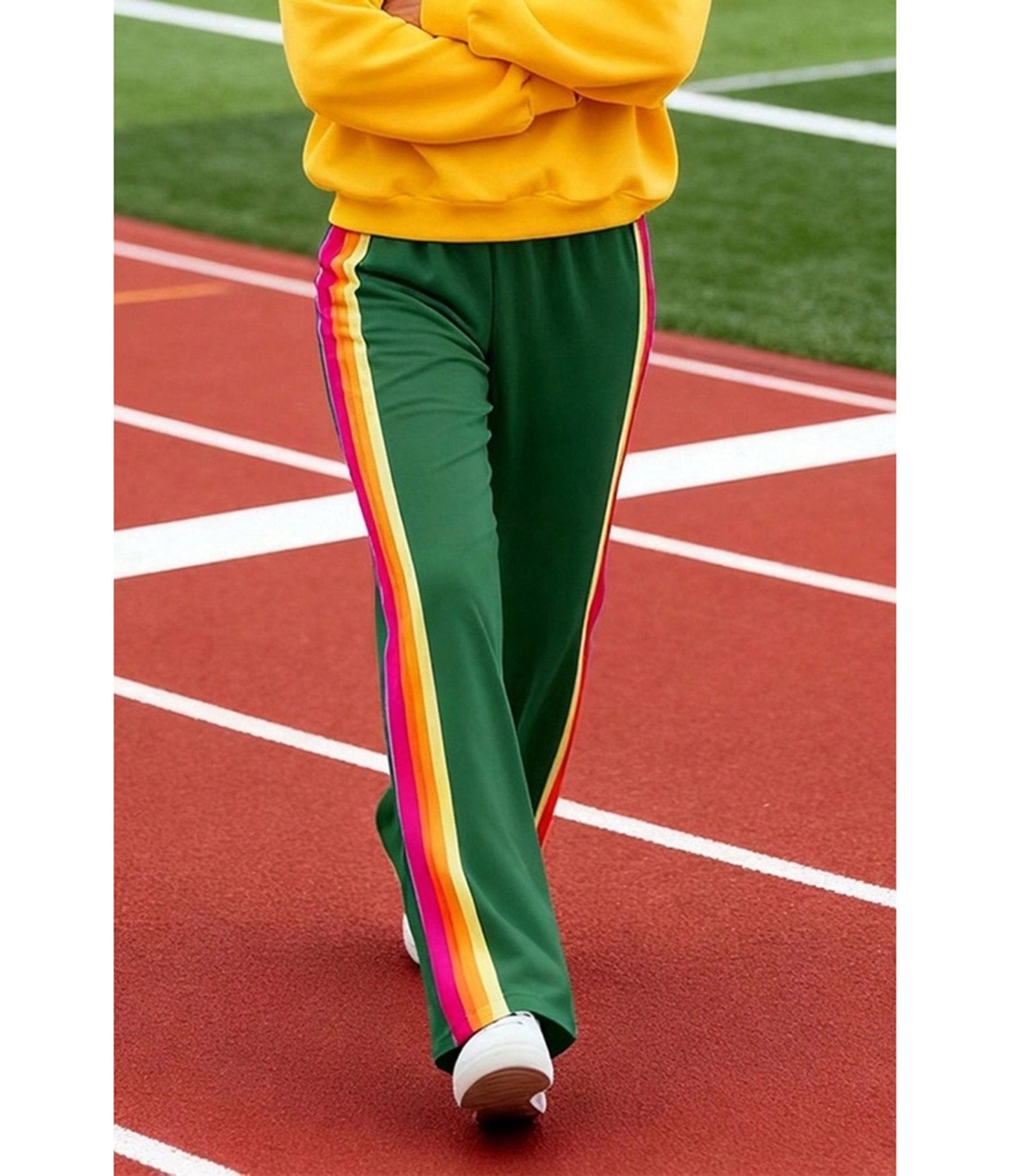 Green Rainbow Stripe Wide-Leg Sweatpants - Unique Vintage - Womens, BOTTOMS, PANTS