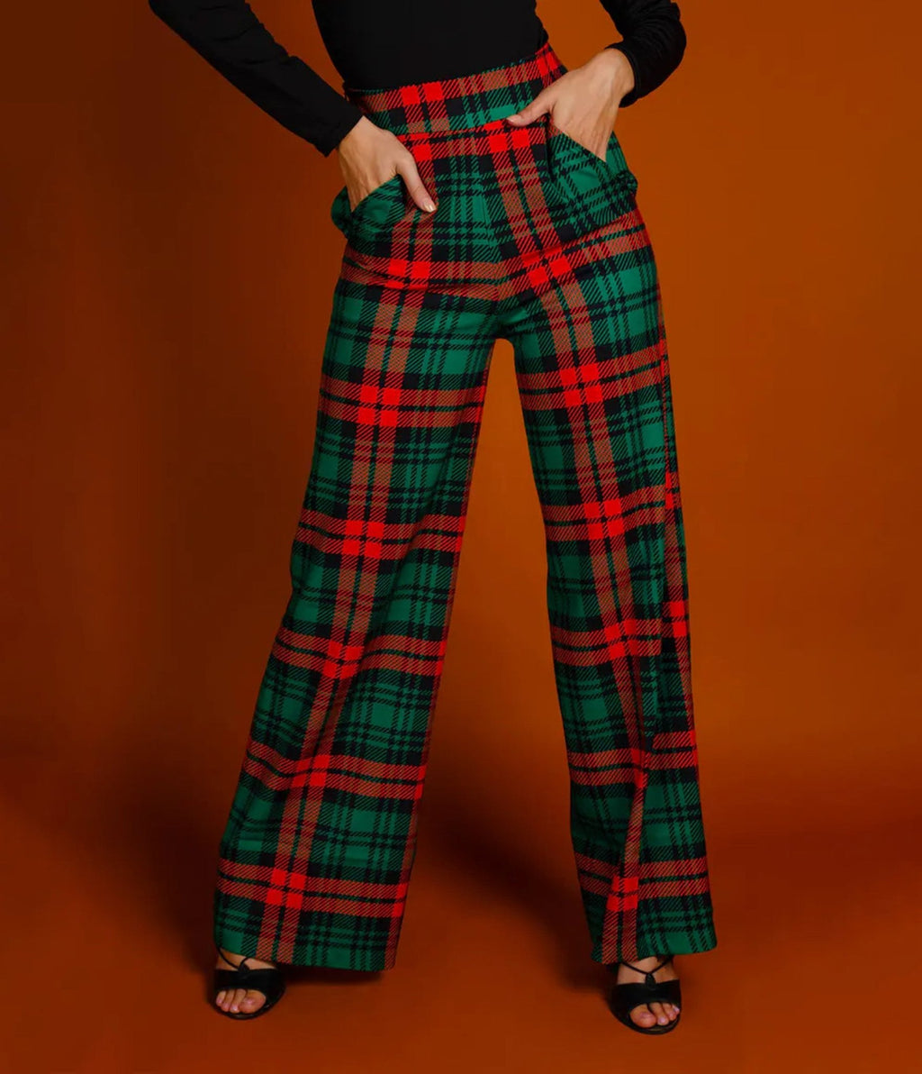 Green & Red Plaid Pants - Unique Vintage - Womens, BOTTOMS, PANTS