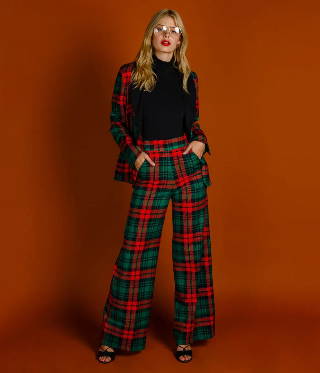 Green & Red Plaid Pants - Unique Vintage - Womens, BOTTOMS, PANTS