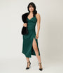 Green Satin Midi Bridesmaids Dress