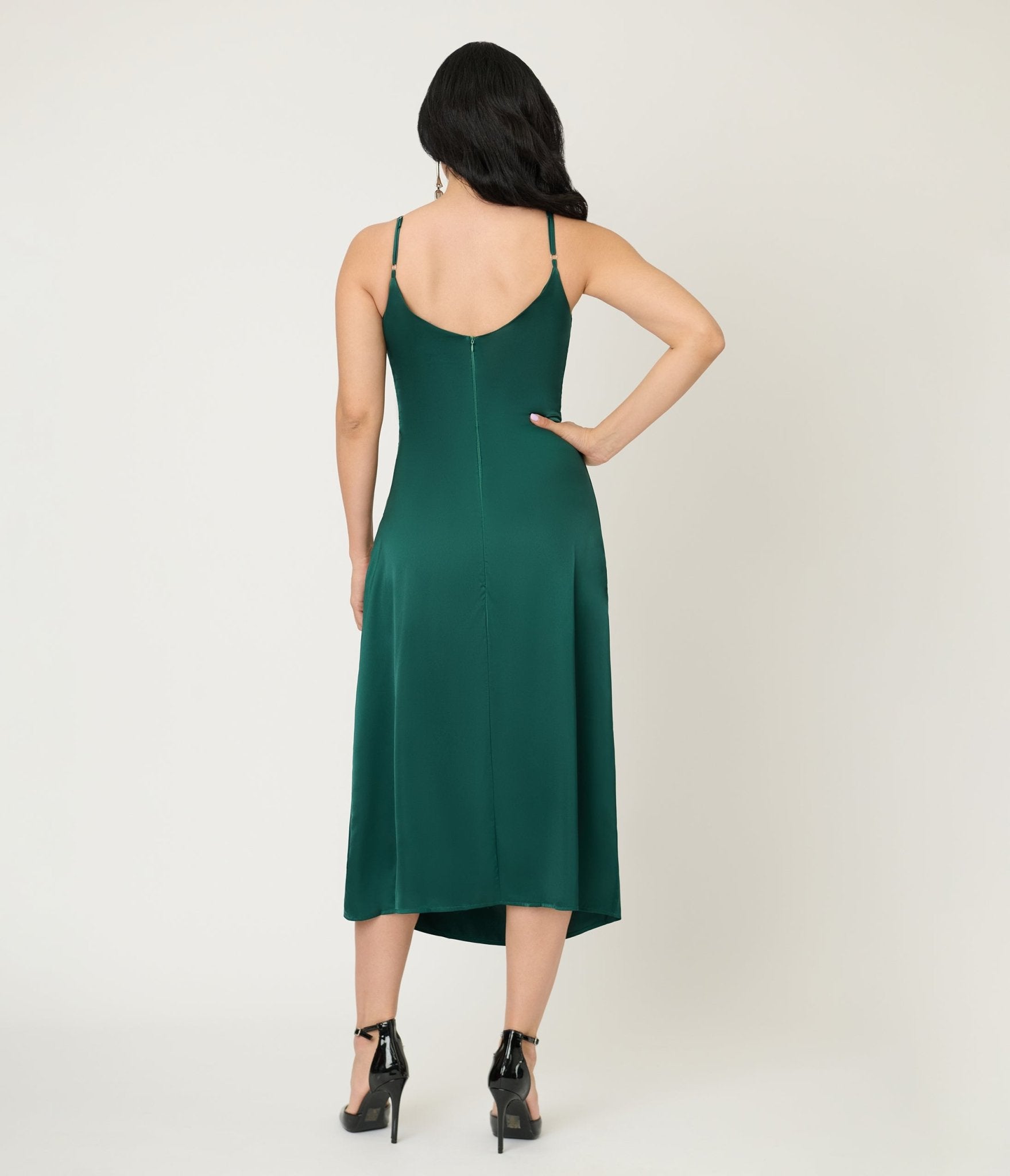 Green Satin Midi Bridesmaids Dress - Unique Vintage - Womens, DRESSES, PROM AND SPECIAL OCCASION