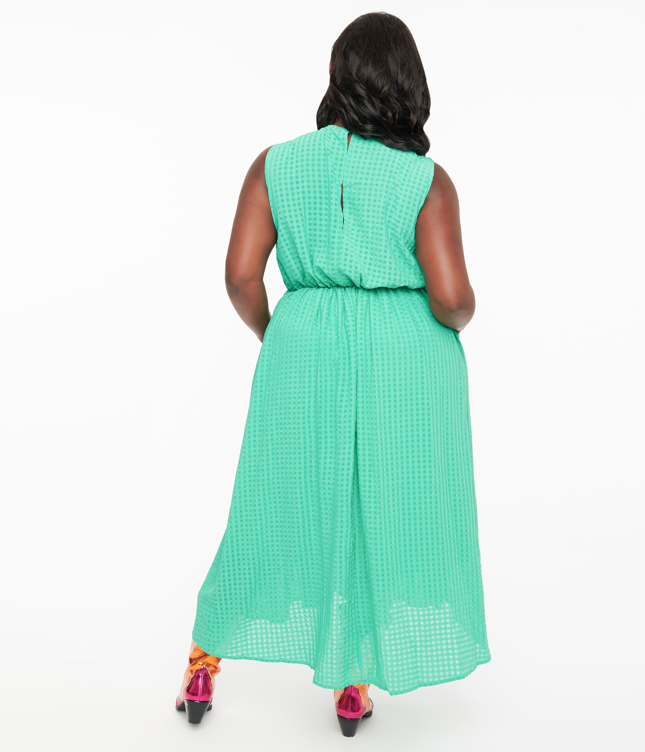 Green Seersucker Midi Dress - Unique Vintage - Womens, DRESSES, MIDI