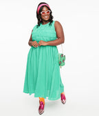 Green Seersucker Midi Dress - Unique Vintage - Womens, DRESSES, MIDI