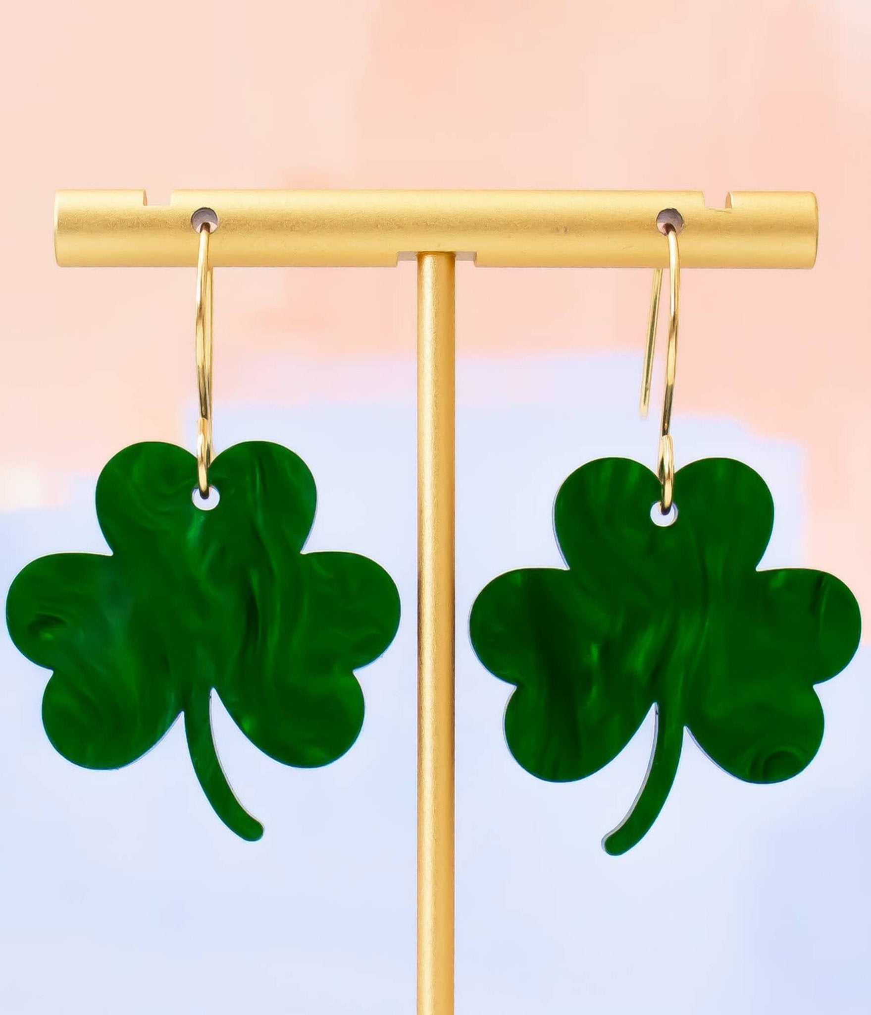 Green Shamrock Earrings - Unique Vintage - Womens, ACCESSORIES, JEWELRY