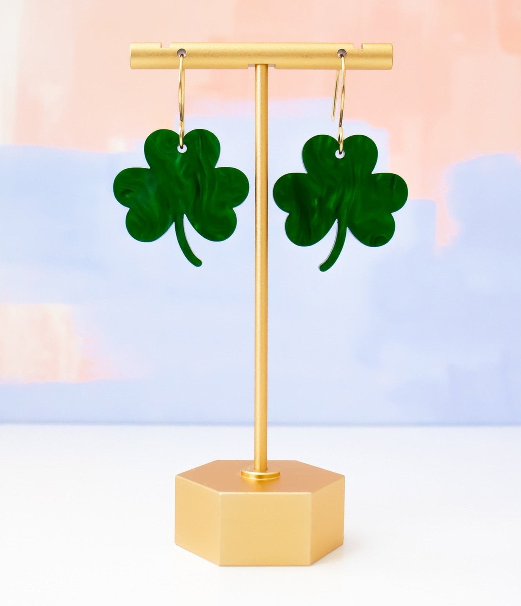 Green Shamrock Earrings - Unique Vintage - Womens, ACCESSORIES, JEWELRY