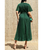 Green Shimmer Pleated Midi Dress - Unique Vintage - Midi Dresses