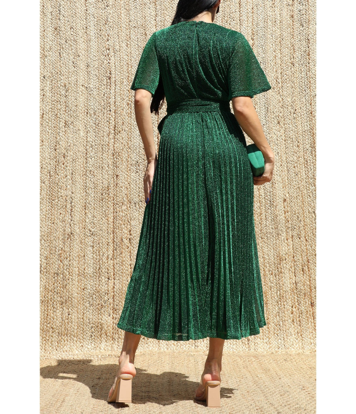 Green Shimmer Pleated Midi Dress - Unique Vintage - Midi Dresses