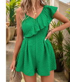 Green Sleeveless Ruffle Romper - Unique Vintage - Womens, BOTTOMS, ROMPERS AND JUMPSUITS